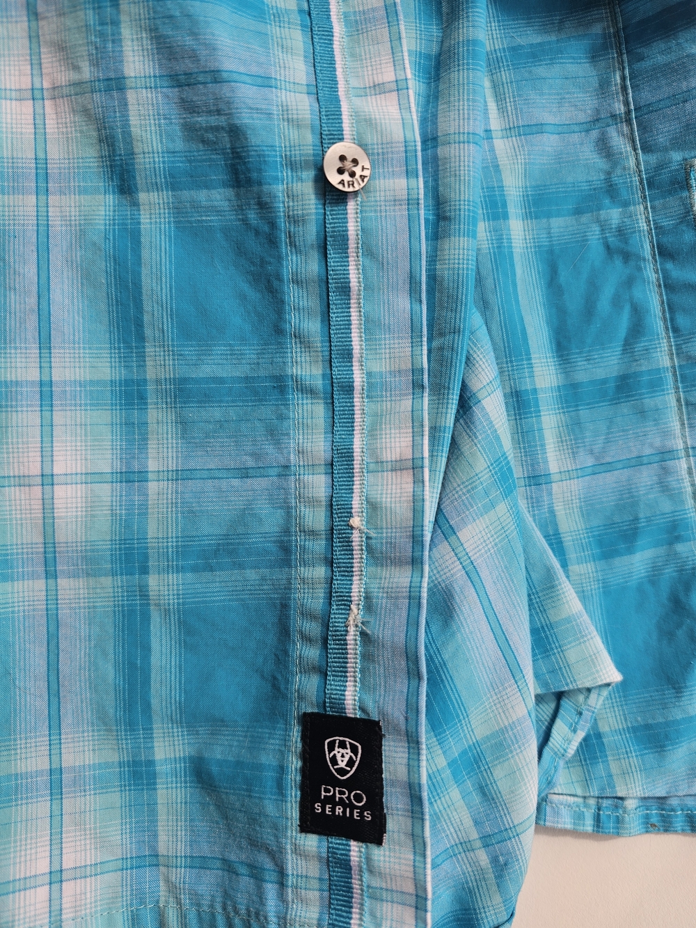 Ariat Pro Series Men's Turquoise Plaid Short-Sleeve Button-Down Shirt Size XL - Picture 5 of 10
